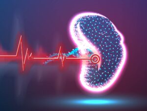 Spleen human anatomy point of disease. health and medical concept. red laser surgeon technology, abstract low poly wireframe mesh design. red and blue background. vector illustration